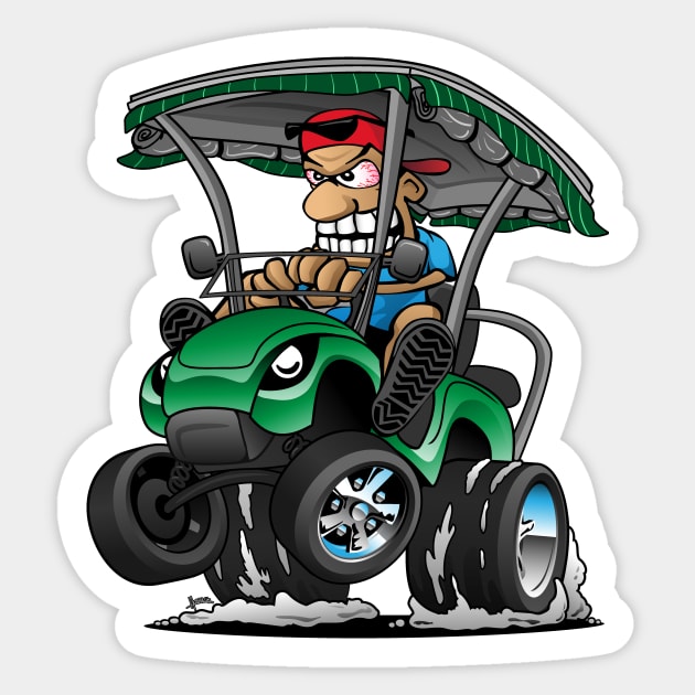 Funny Golf Cart Hotrod Golf Car Popping a Wheelie Cartoon Sticker by hobrath